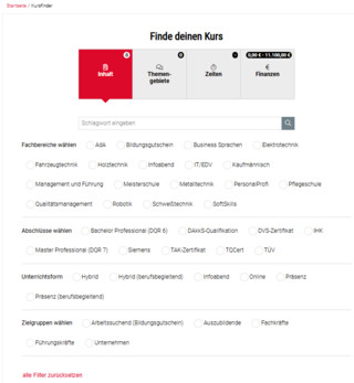 Kurssuchfeld mit Filtern Kurssuchfeld mit Filtern